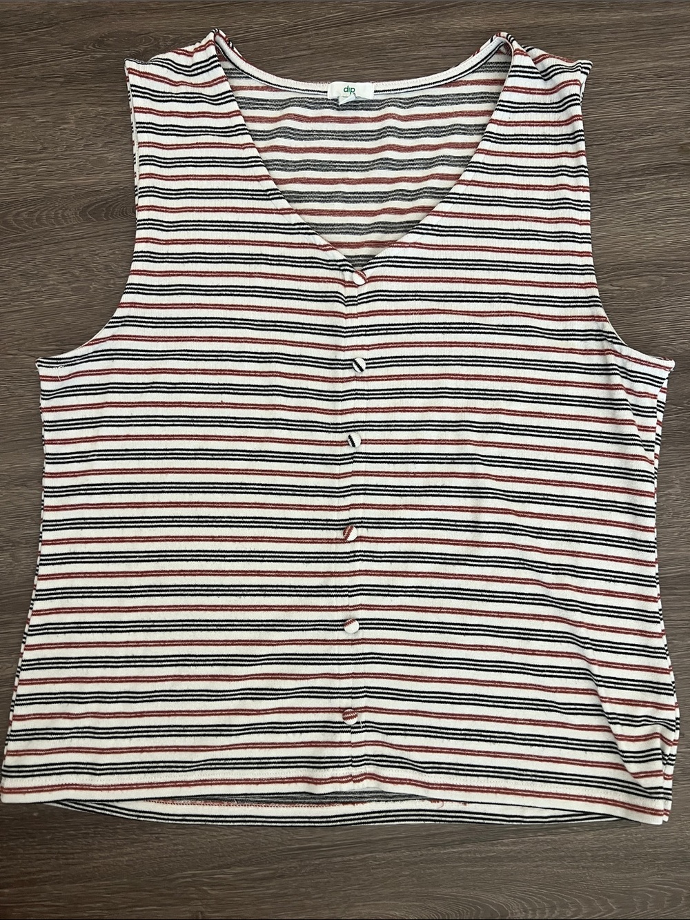 dip Cream Tank Top with Red & Black Stripes